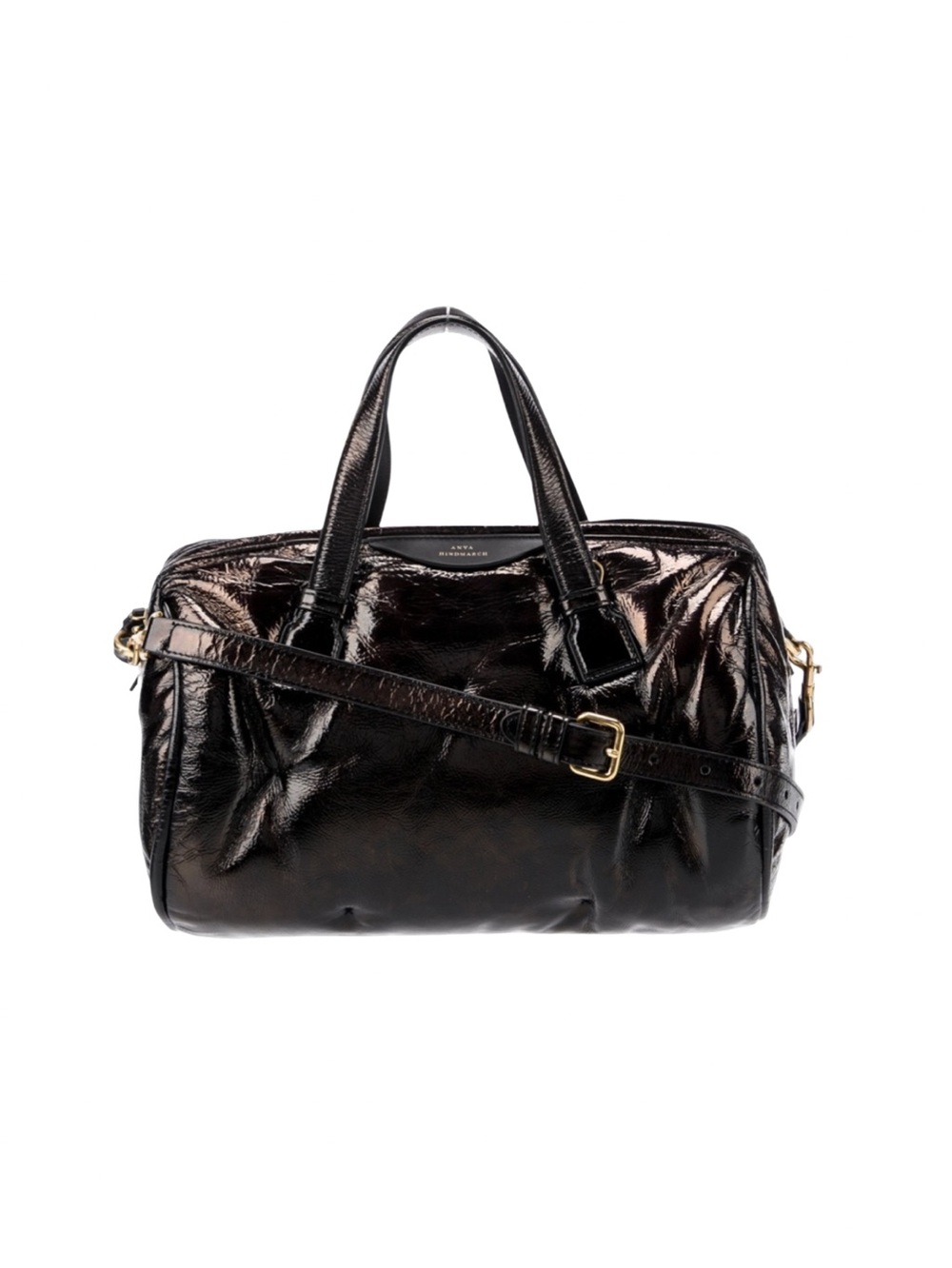 Anya Hindmarch Brown Patent Leather Puffer Style Satchel Shoulder Bag EUC